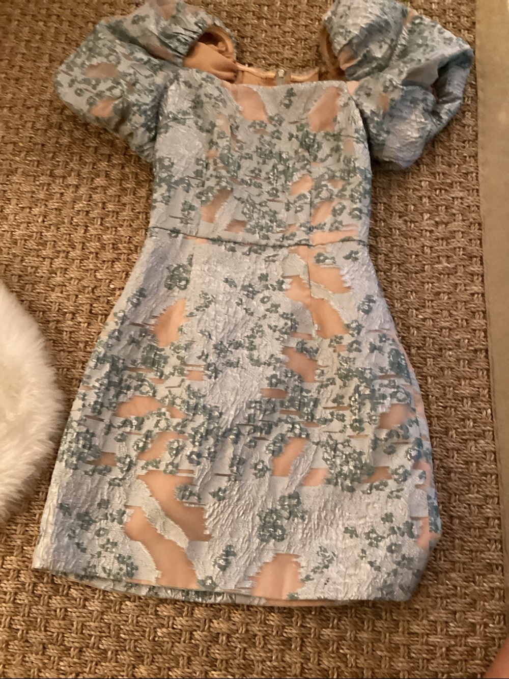 Elliatt Light Blue and Nude Lace Overlay Dress